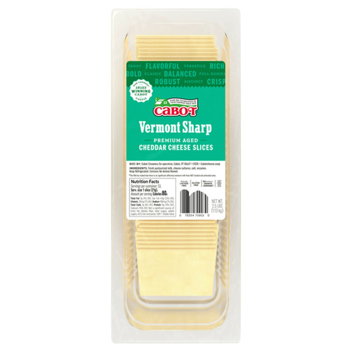 Picture of CABOT BULK SLICED SHARP WHITE CHEDDAR CHEESE 4/2.5LB